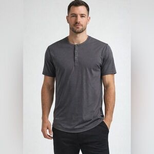 BYLT Henley Drop Cut S/S LUX Microdot Polka dot Casual Stretch EUC 3 Button E